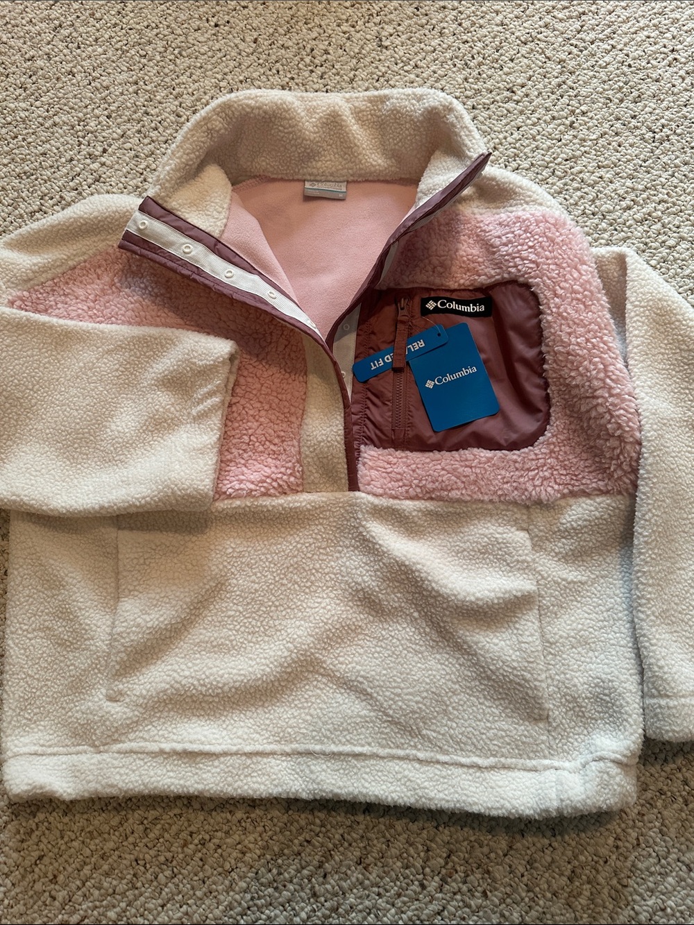 Columbia Cream and Pink Sherpa Fleece Pullover